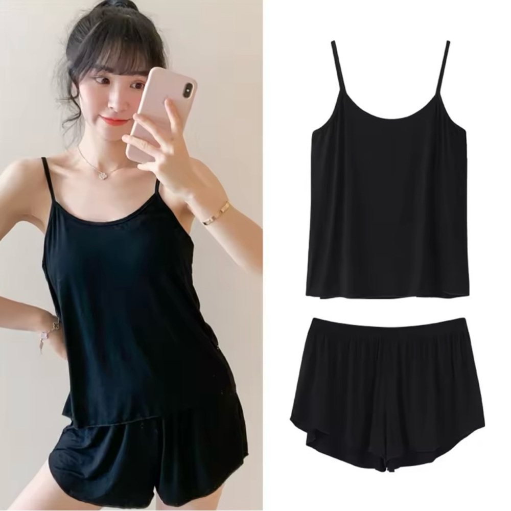 100% cotton 2pc set: shorts + sleeveless top Home wear Pajama Mujer Strap Active - Picture 2 of 10